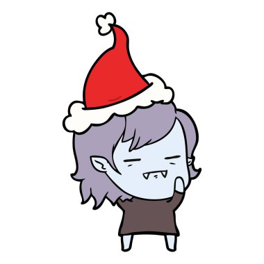 Noel Baba şapkası giyen bir ölümsüz vampir kız çizgi çizme