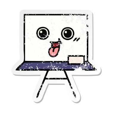 bir sevimli çizgi beyaz tahta sıkıntılı etiket