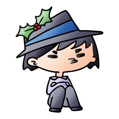 Noel degrade çizgi film kawaii çocuğun el çekilmiş