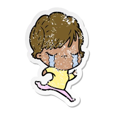 ağlayan bir karikatür kadının sıkıntılı etiket