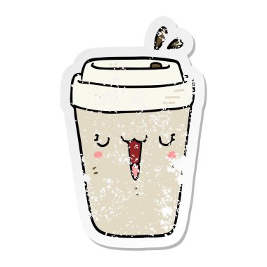 bir karikatür kahve Kupası sıkıntılı etiket