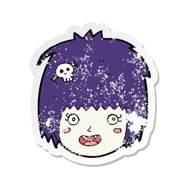 bir karikatür mutlu vampir kız yüz Retro sıkıntılı etiket