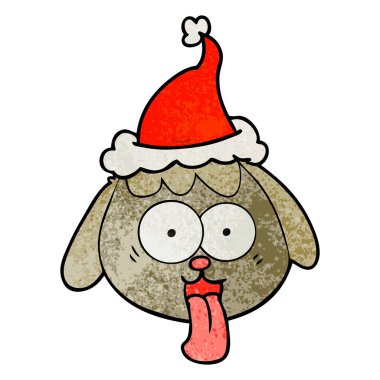 el giyen Noel Baba şapkası nefes nefese bir köpek yüz dokulu çizgi film çekilmiş