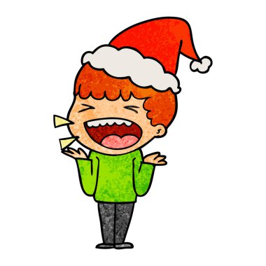 el gülen bir adam Noel Baba şapkası giyen dokulu çizgi film çekilmiş