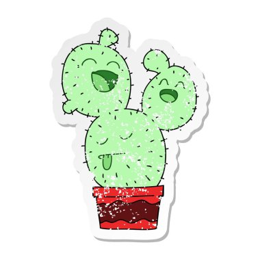 ilginç bir el sıkıntılı etiket karikatür kaktüs çizilmiş