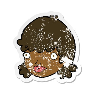 bir çizgi film kadın yüzü sürpriz ifade ile Retro sıkıntılı etiket