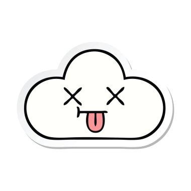 sevimli çizgi beyaz bir bulut etiket