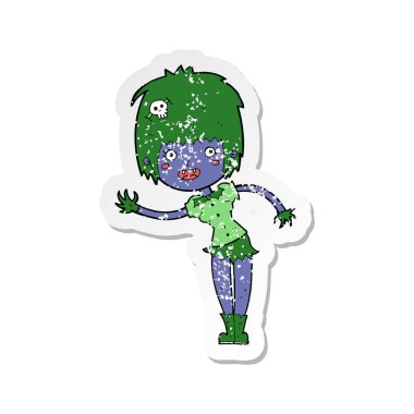 bir çizgi film vampir kız Retro sıkıntılı etiket