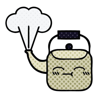 çizgi roman tarzı karikatür dumanı tüten bir Kettle