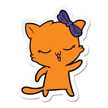 etiket üzerinde kafa yay ile bir karikatür kedi