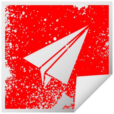 sıkıntılı kare bir kağıt uçak sembolü etiket soyma