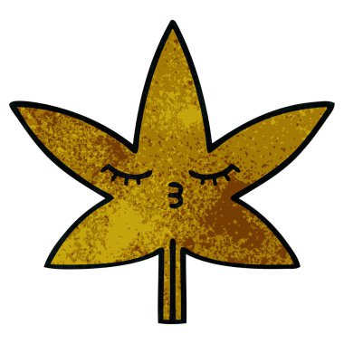 Retro grunge doku karikatür bir sonbahar yaprak