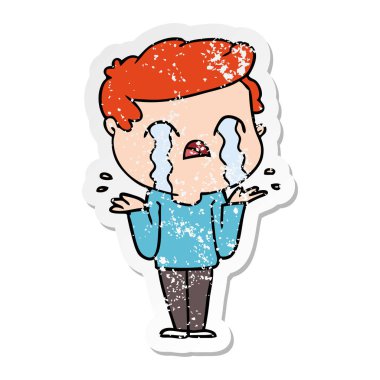 ağlayan bir çizgi film adamın sıkıntılı etiket