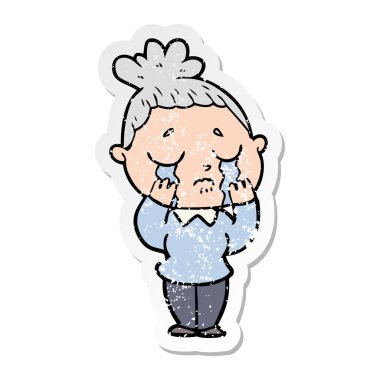 bir çizgi film ağlayan kadının sıkıntılı etiket