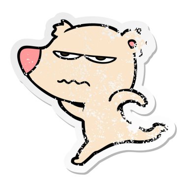 çalışan bir rahatsız ayı karikatür sıkıntılı etiket