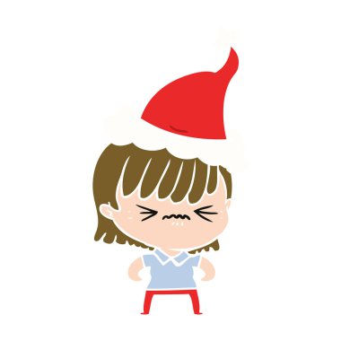 düz renk gösterimi Noel Baba şapkası giyen bir kız rahatsız el çekilmiş