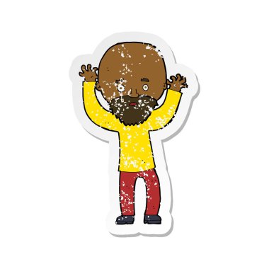 bir karikatür Retro sıkıntılı etiket panik adam sakallı