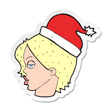 Noel Baba şapkası giyen bir çizgi film kadın etiketi