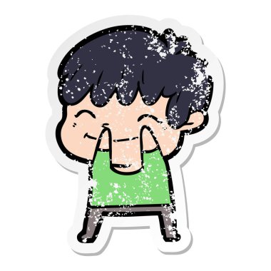 sıkıntılı etiket bir karikatür mutlu çocuk