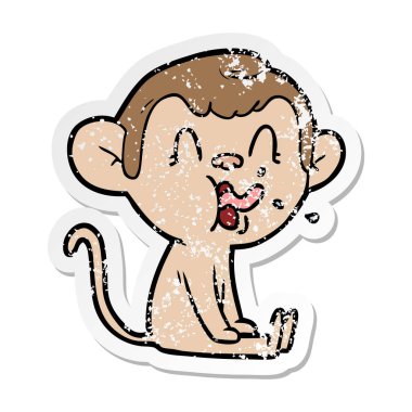 oturan bir deli karikatür maymun sıkıntılı etiket