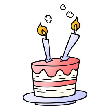 Degrade çizgi film doodle doğum günü pastası