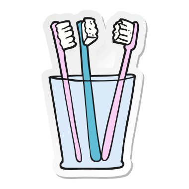 etiket bir çizgi film cam ve diş fırçaları