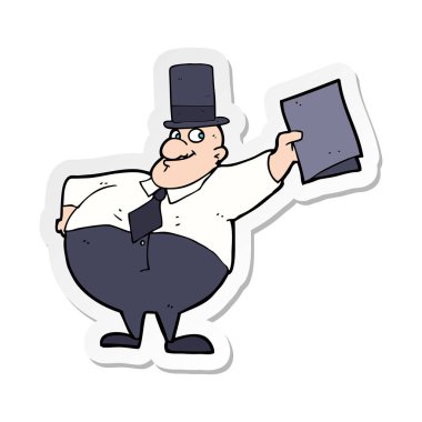 Silindir şapka giyen bir çizgi film adam etiketi