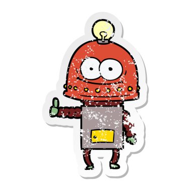 bir mutlu karton robot ampul ile sıkıntılı etiket