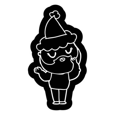 Noel Baba şapkası giyen sakallı bir adam çizgi film simgesi