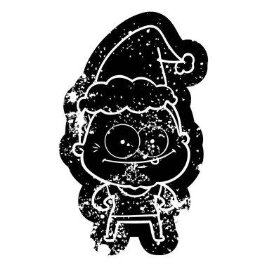 Noel Baba şapkası giyen bir mutlu eski kadın ilginç karikatür sıkıntılı simgesi