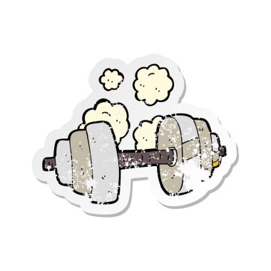 bir çizgi film dumbbell Retro sıkıntılı etiket