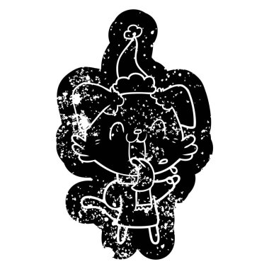 Noel Baba şapkası giyen bir nefes nefese köpek ilginç karikatür sıkıntılı simgesi