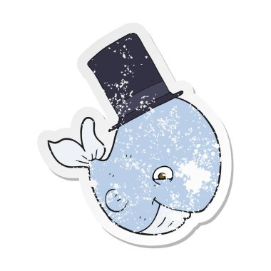 silindir şapkalı bir karikatür balina Retro sıkıntılı etiket