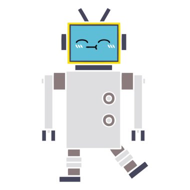 düz renk retro karikatür bir robot