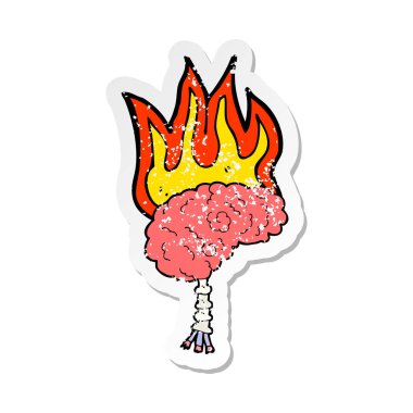 Retro sıkıntılı etiket karikatür beyin yanıyor