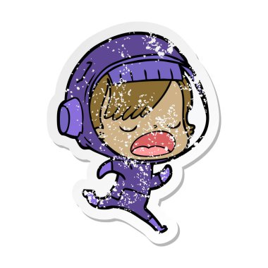 astronot çalıştıran bir karikatür sıkıntılı etiket