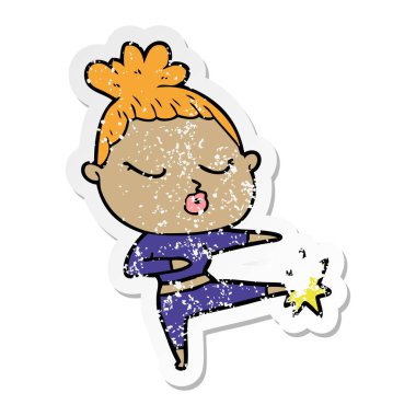 bir çizgi film sakin kadının sıkıntılı etiket