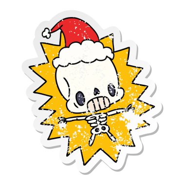 Noel sıkıntılı etiket karikatür kawaii iskeletin el çekilmiş