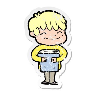 sıkıntılı etiket bir karikatür mutlu çocuk