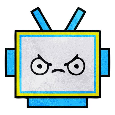 Retro grunge doku karikatür bir robot baş