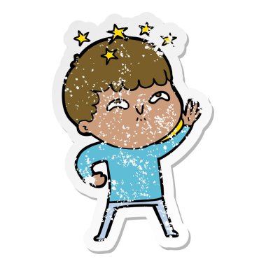 bir çizgi film hayran çocuğun sıkıntılı etiket