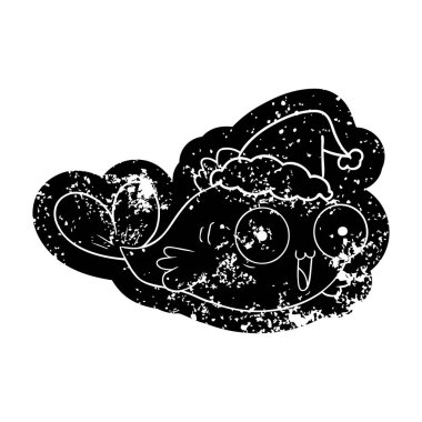  mutlu Goldfish ilginç karikatür sıkıntılı simgesi bir giyen Santa şapka