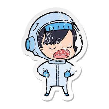 açıklayan bir karikatür astronot kadının sıkıntılı etiket