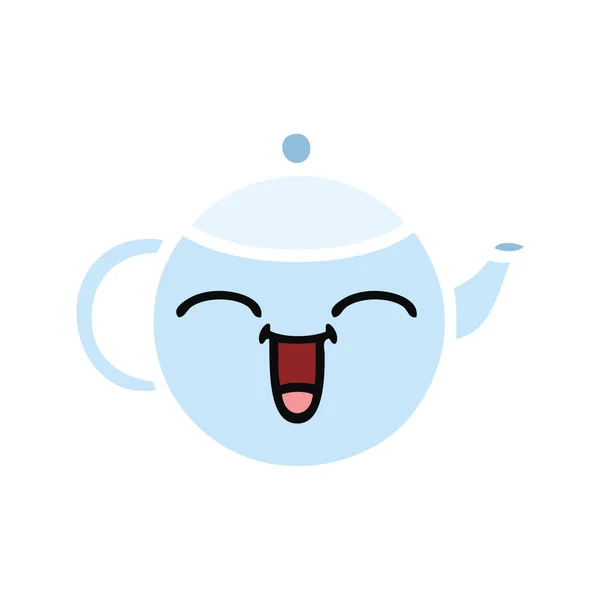 扁平的颜色复古卡通一个快乐的茶壶 — 图库矢量图片