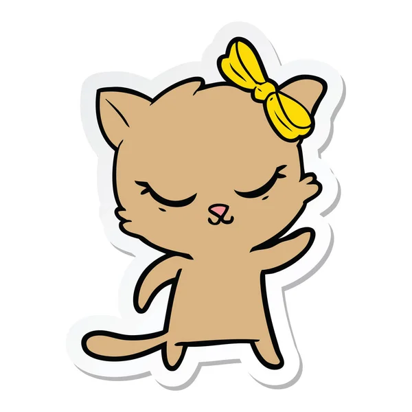 Sticker Van Een Leuke Cartoon Kat Met Strik — Stockvector