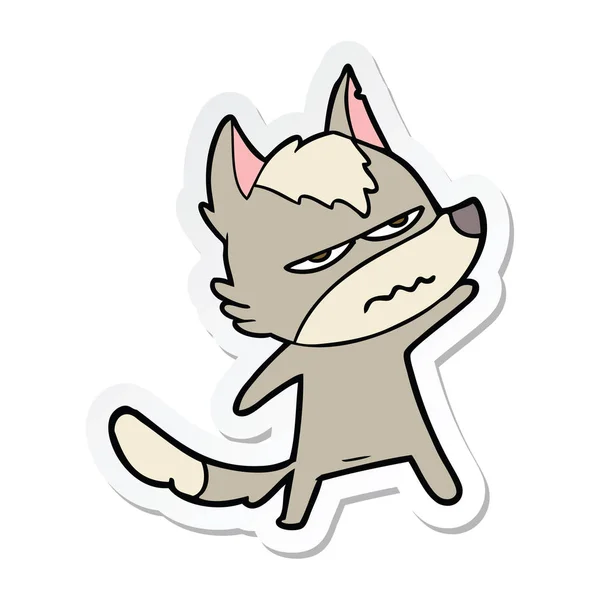 Sticker Cartoon Annoyed Wolf — Stock Vector