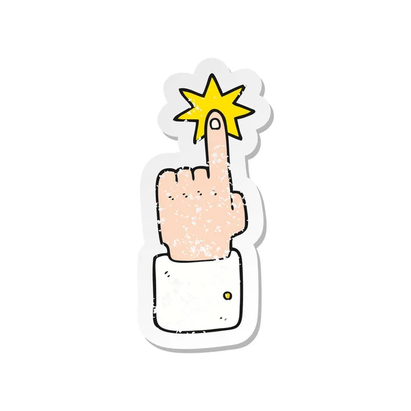 Retro Noodlijdende Sticker Van Een Cartoon Wijzende Hand — Stockvector