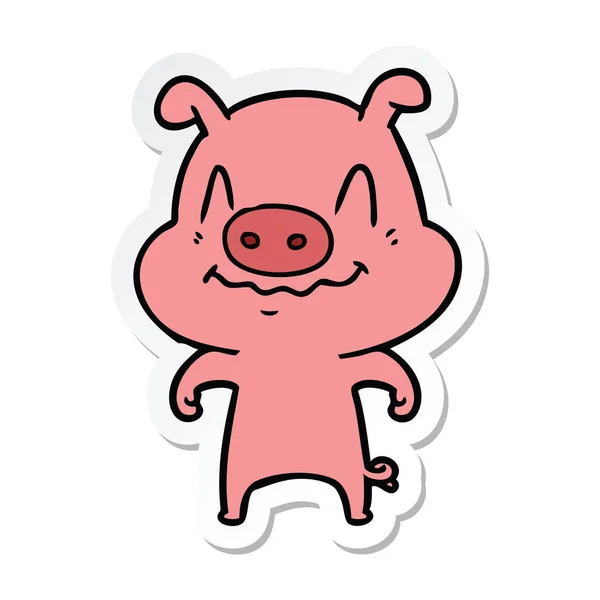 Autocollant d'un cochon de dessin animé nerveux — Image vectorielle