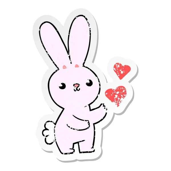 Calcomanía Angustiada Lindo Conejo Dibujos Animados Con Corazones Amor — Vector de stock