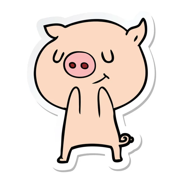 Adesivo di un maiale cartone animato felice — Vettoriale Stock